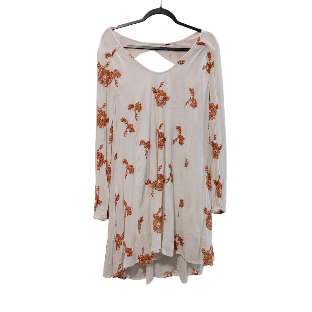 Free People Embroidered Swing Dress Cream Orange Boho Cottagecore Large - Picture 2 of 7